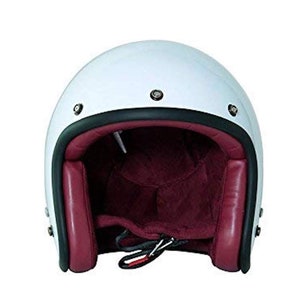 Custom Motorcycle Open Face Fiberglass Leather Helmet ( White, Size 2XL)