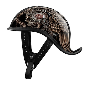 Custom Half Helmet Painted Carbon Fiber Helmet with Leather Trim for Retro Motorcycle Riders