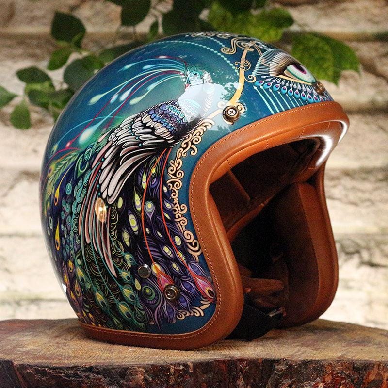 Custom Motorcycle Helmet Painted Retro 3/4 Helmet With Leather Trim,  Fiberglass Shell - Etsy