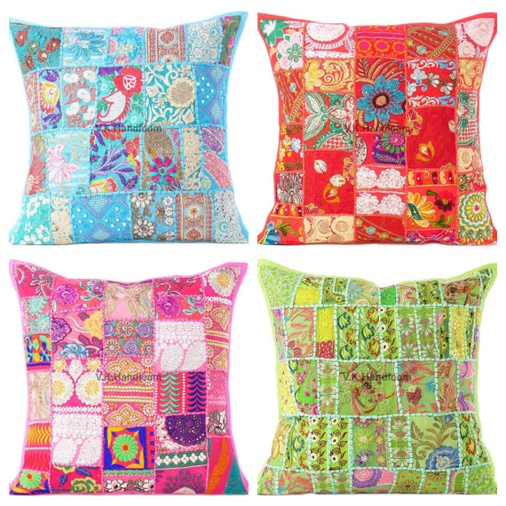 Indian Handmade Khambodia Patchwork Cushion Cover Decor Sofa Pillow Case 16" Indian Handmade Khambodia Patchwork Cushion Cover Decor Sofa Pillow Case 16"