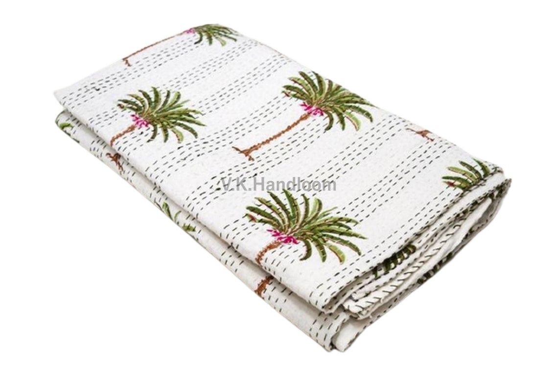 Queen Size Palm Tree Quilt Boho Bedding Bedspread Indian Etsy
