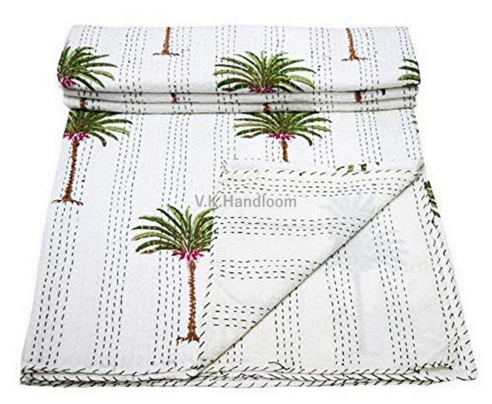 Queen Size Palm Tree Quilt Boho Bedding Bedspread Indian Etsy