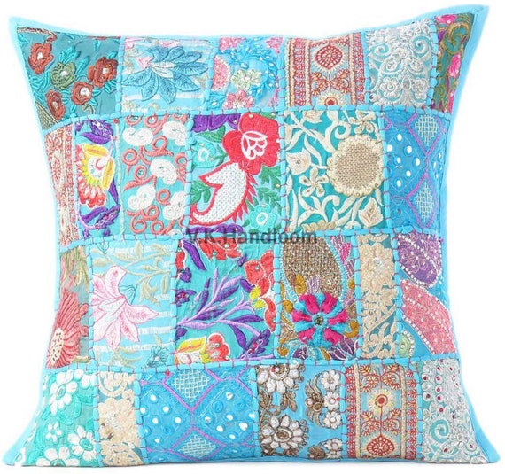 Indian Handmade Khambodia Patchwork Cushion Cover Decor Sofa Pillow Case 16" Indian Handmade Khambodia Patchwork Cushion Cover Decor Sofa Pillow Case 16"
