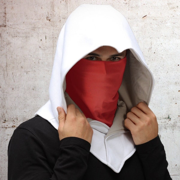 Capucha de ninja asesino de algodón blanco con máscara gris claro Regalo de caballero Sudadera con capucha Disfraz Cosplay Luna