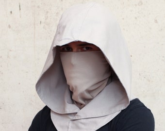 Sand Linen Assassin Ninja Mask Hood Casual Cowl Hoodie Costume Sentinel Cosplay Larp Reenactment