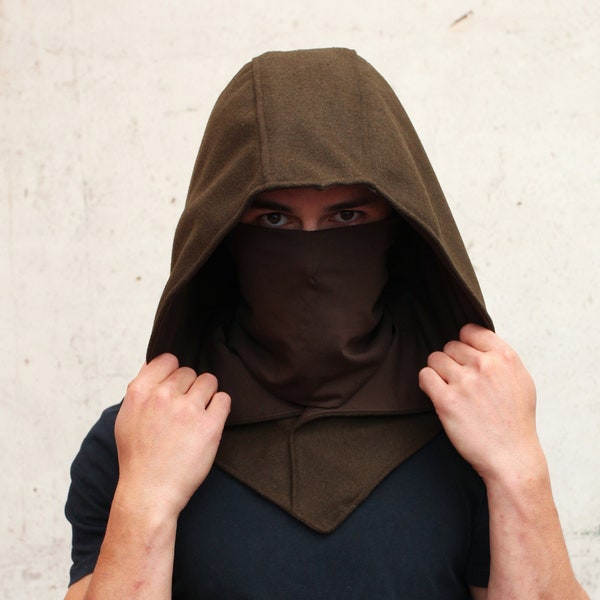 Moss Wool Assassin Ninja Mask Hood Casual Cowl Hoodie Costume Cosplay Larp Accessories Reenactment Ren Faire Outfit