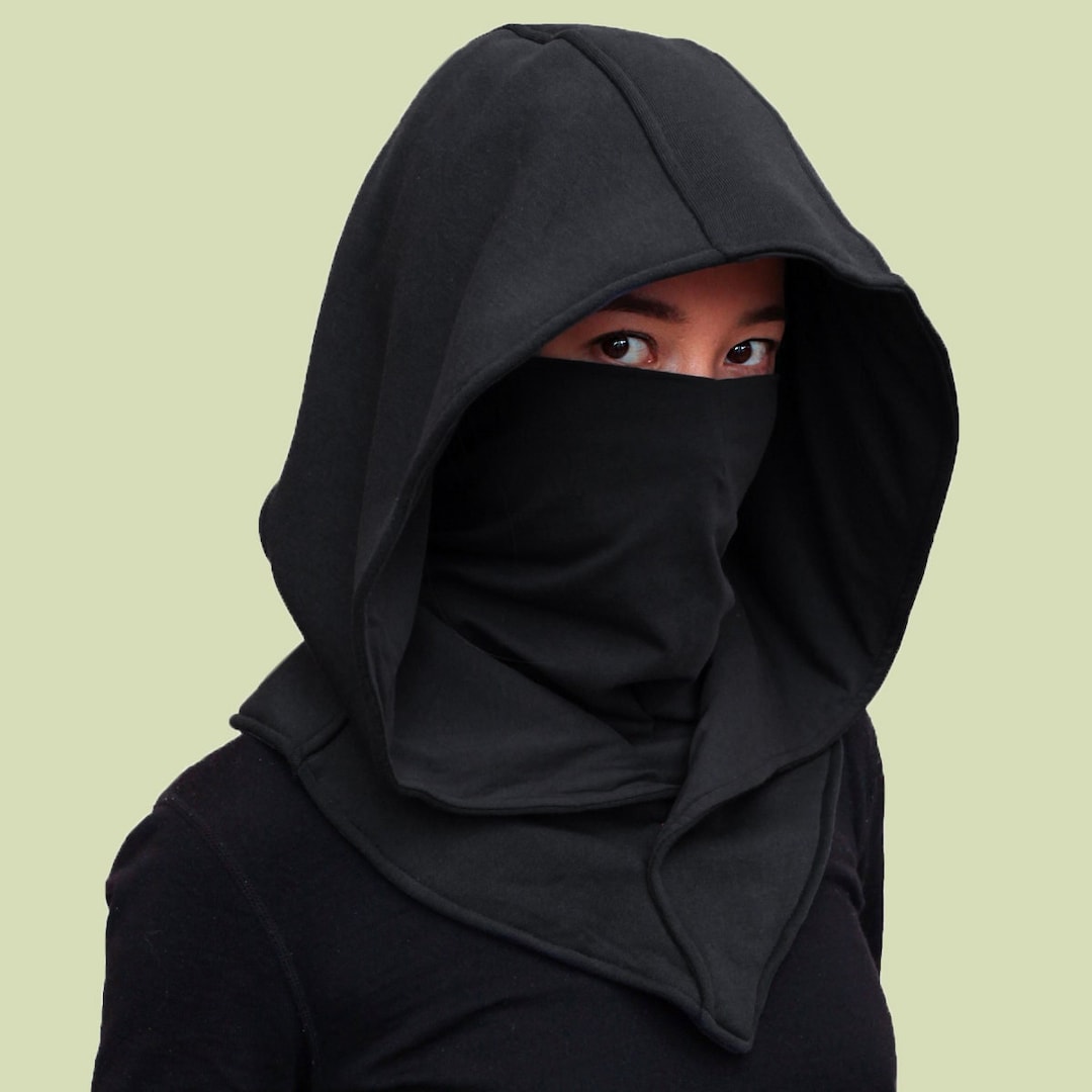 Black Assassin Ninja Mask Hood Casual Cowl Hoodie Costume Cosplay Larp ...