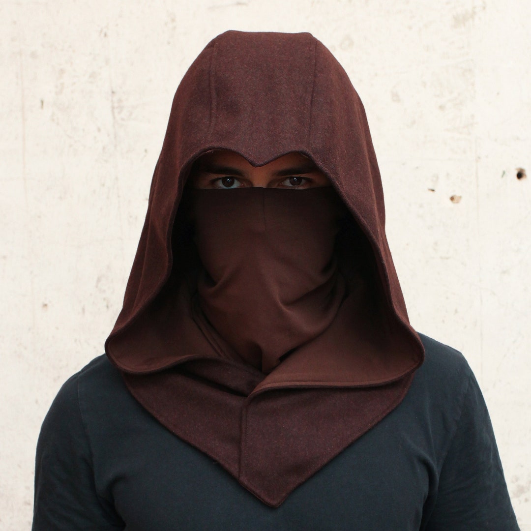 Brown Wool Assassin Ninja Mask Hood Casual Cowl Hoodie Costume Cosplay ...