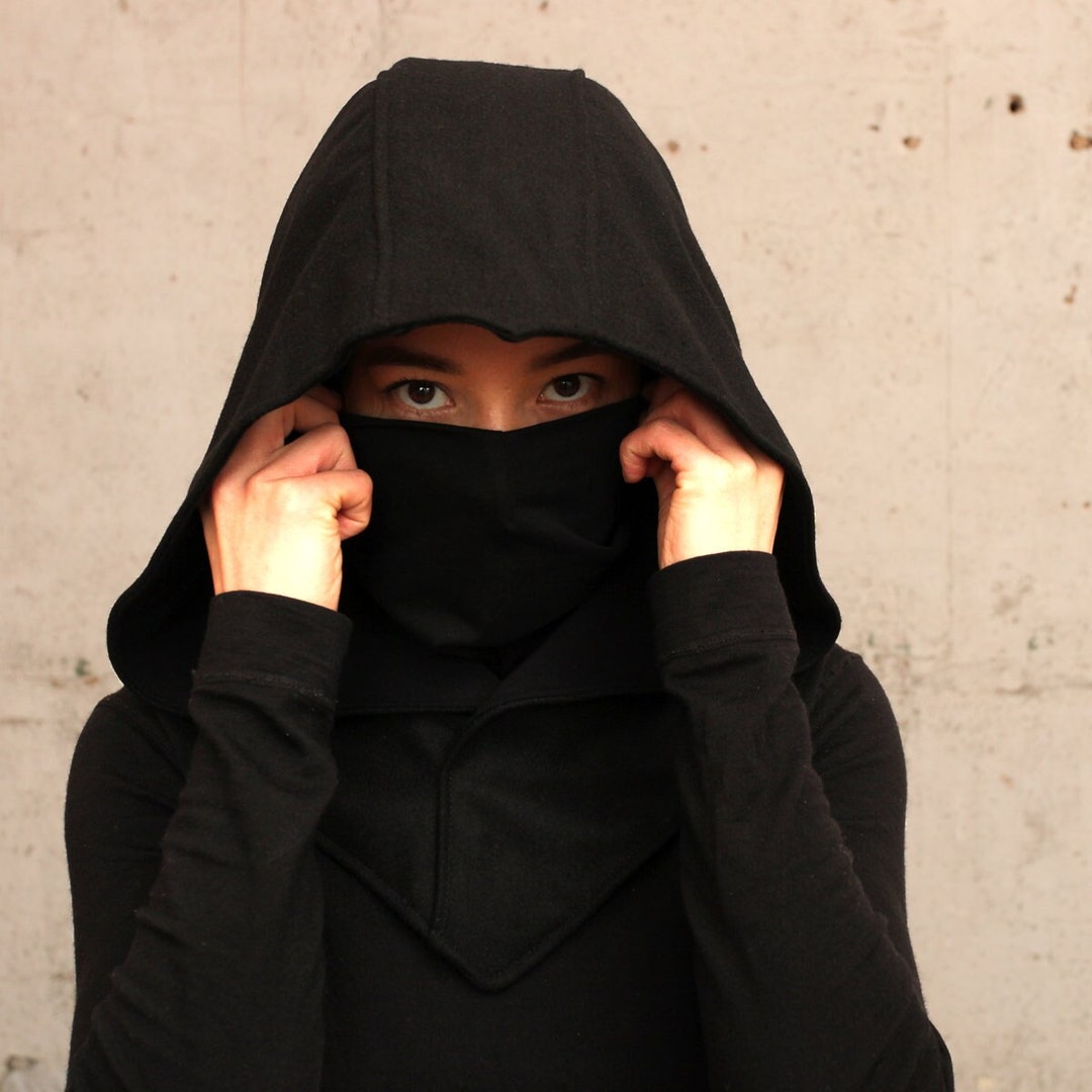 Black Techwear Assassin Ninja Samurai Mask Hood Hoodie - Etsy