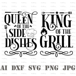 2 SVG FILES-Matching Shirts Svg-Queen Svg-King Svg-Couples Matching Svg-King Of The Grill Svg-Funny Apron Svg-Fathers Day Svg-Apron Sayings