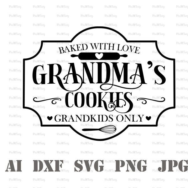 Grandma's Cookies Svg-Baked With Love Svg-Made With Love Svg-Kitchen Sign Svg-Cookies Jar Sign Svg- Cookie Jar Label Svg-Glass Jar Labels