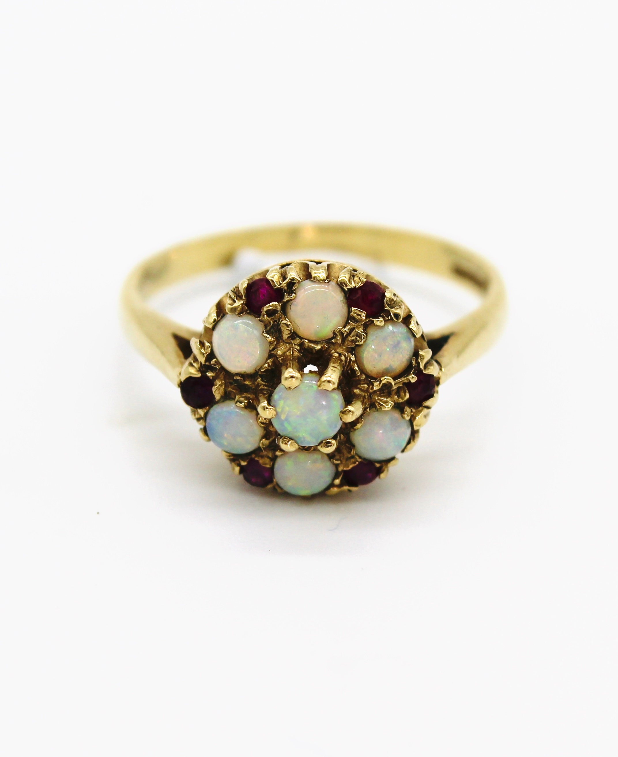 vintage jewelry- Classic 9ct Gold Vintage Opal & Ruby Victorian style Ring