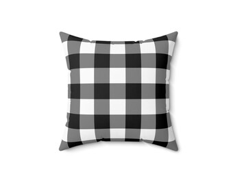 Black Gingham Faux Suede Square Pillow