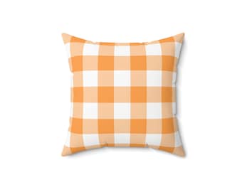 Orange Gingham Faux Suede Square Pillow