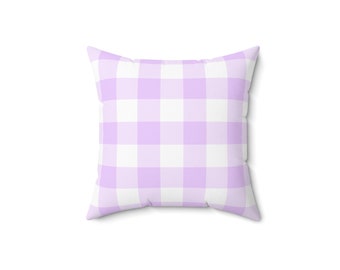 Lavender Gingham Faux Suede Square Pillow