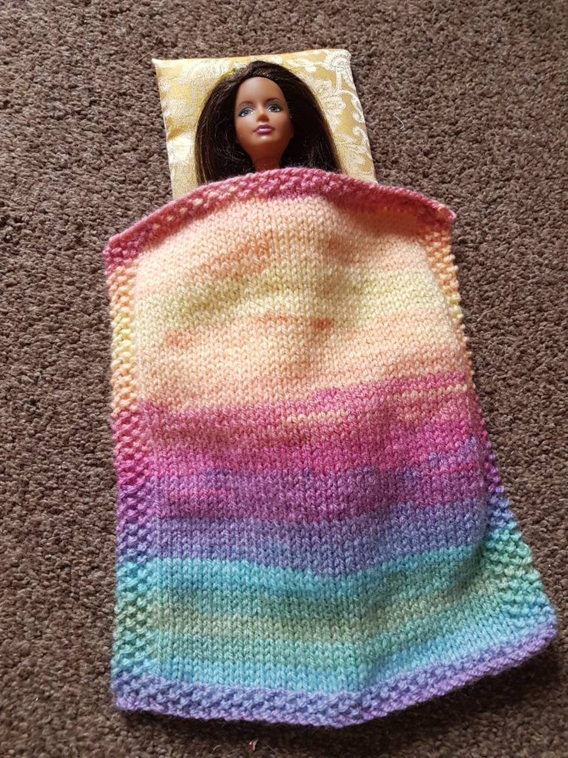 Doll Blanket and Pillow Handknitted Unique for Barbie Size Etsy UK