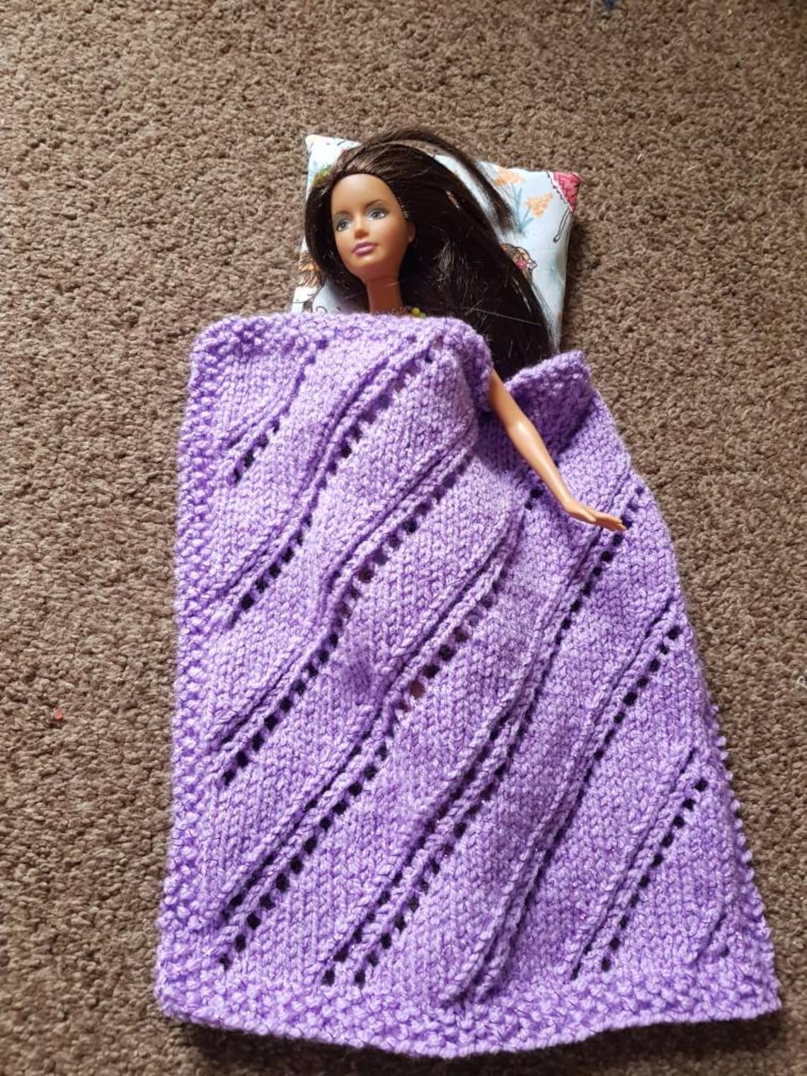 Doll blanket and pillow Handknitted Unique For Barbie size Etsy