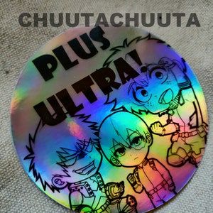 Plus Ultra! 3inch Holographic Vinyl Stickers |Midoriya Todoroki Bakugo|
