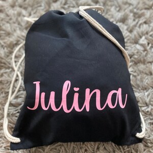 Personalized gym bag with name, gift bag, sports bag, change bag, school, kindergarten, birthday, drawstring bag schwarz