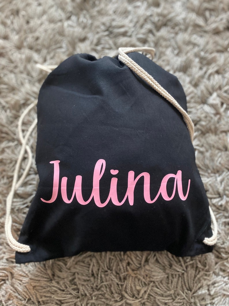 Personalized gym bag with name, gift bag, sports bag, change bag, school, kindergarten, birthday, drawstring bag schwarz