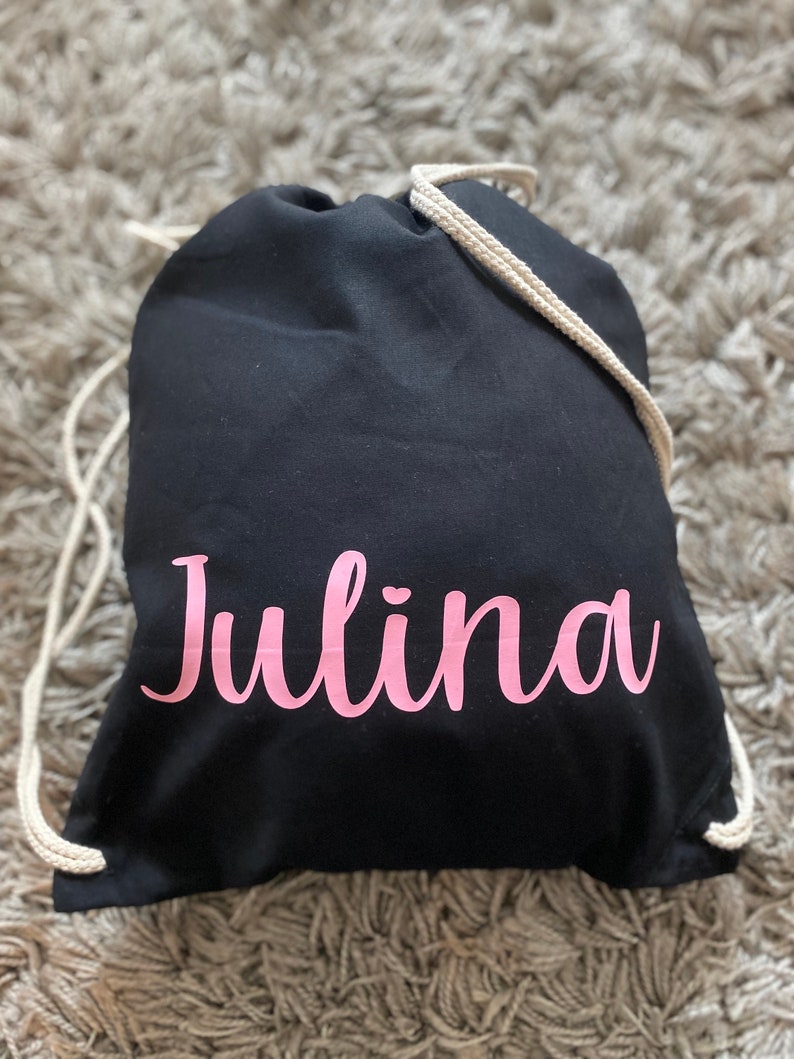 Bolsa de gimnasio personalizada con nombre, bolsa de regalo, bolsa de deporte, bolsa de cambio, colegio, guardería, cumpleaños, bolsa con cordón schwarz