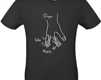 Vatertags-Tshirt Papa und Kinder Namen, Geschenkidee zum Vatertag Geburtstag, personalisiertes Tshirt für Männer mit Handzeichnung Familie