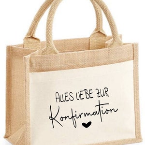 Kleine Jute-Tasche mit Einsteckfach zur Konfirmation, personalisierte Tasche für viele Überraschungen, Geschenkidee Konfirmation
