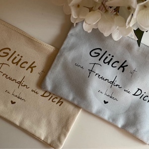 Stofftasche Beutel mit Spruch, personalisiertes Täschchen für Krimskrams und Mädchenzeug, Beautybag, Geschenkidee für beste Freundinnen