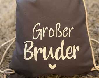 Turnbeutel Großer Bruder, personalisierter Geschenkbeutel, Beutel für Sport, Schule, Kindergarten, Geschenkidee Geschwister Kinder