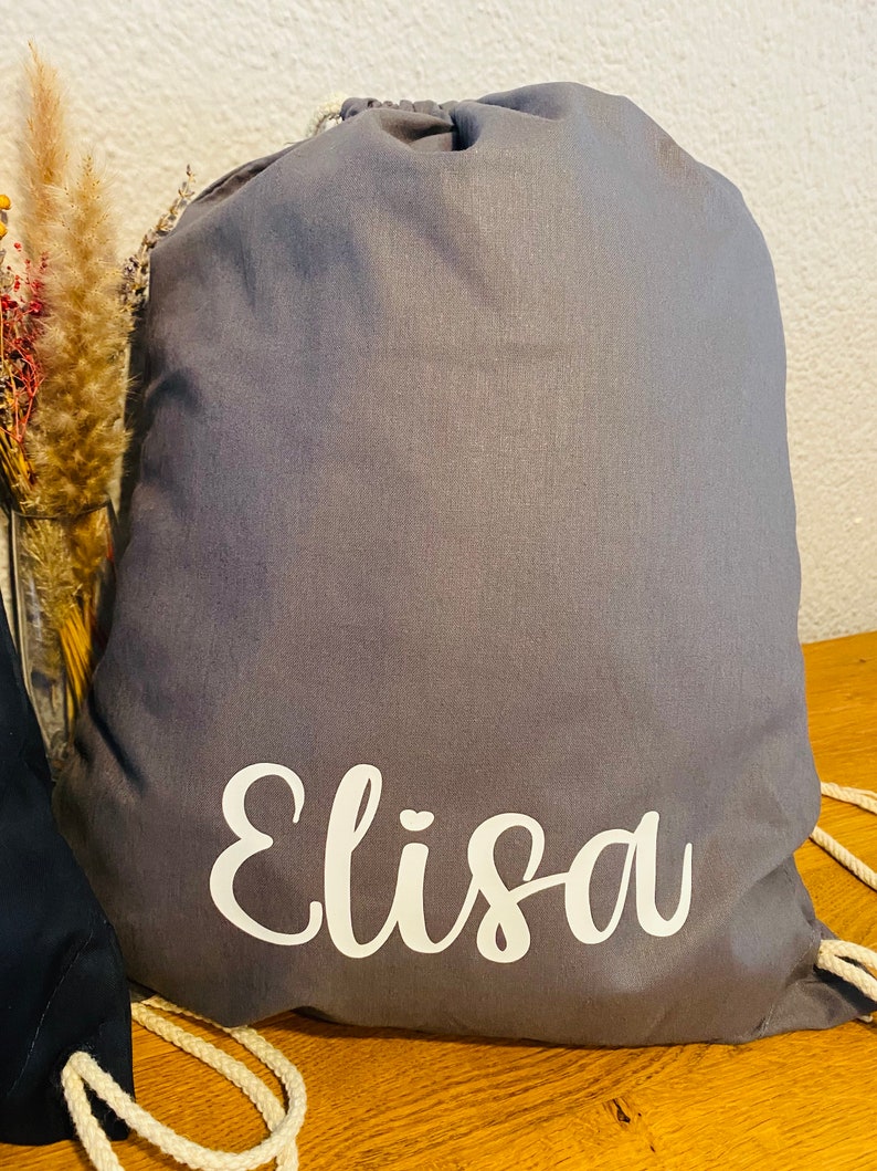 Personalized gym bag with name, gift bag, sports bag, change bag, school, kindergarten, birthday, drawstring bag grau