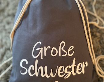 Turnbeutel Große Schwester, Personalisiertes Geschwistergeschenk mit Stil und super praktisch