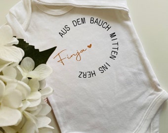 Baby bodysuit with name “From the belly to the heart”, personalize romper bodysuit, baby bodysuit gift idea birth