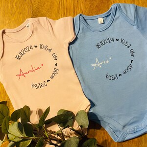 Baby bodysuit with birth details and name, personalized gift idea for newborns