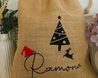 Sac de Noël avec nom, sac de Père Noël avec motif de Noël, idée cadeau personnalisée Père Noël, sac cadeau de Noël