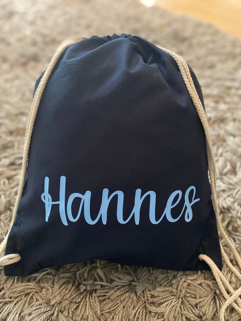 Personalized gym bag with name, gift bag, sports bag, change bag, school, kindergarten, birthday, drawstring bag navyblau