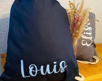 personalisierter Turnbeutel mit Namen, Geschenkbeutel, Beutel Sport Wechselsachen, Schule, Kindergarten, Geburtstag, Zuziehbeutel
