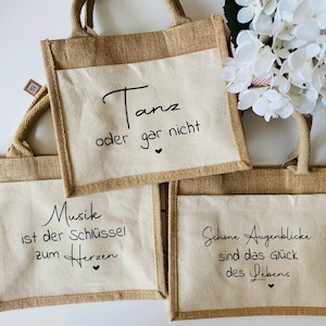 Tasche mit Wunschtext, Jute-Geschenktasche mit Einsteckfach, personalisierte shopper bag für viele Überraschungen, Geschenkidee