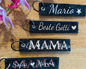 Schlüsselanhänger personalisiert aus Filz, Schlüsselanhänger mit Name bedruckt, Mama, Oma, Papa, Opa, Geschenkidee, Namensanhänger