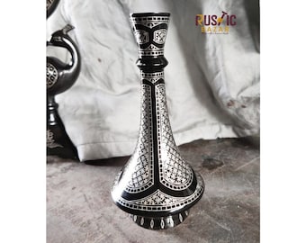 Bidriware Flower Vase: Silver Inlay, Metal Centerpiece (3x6"H)