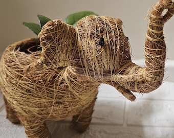 Rustic Handmade Coco Coir Elephant planter pot Stand l L10 x W4.5 x H8 Inches