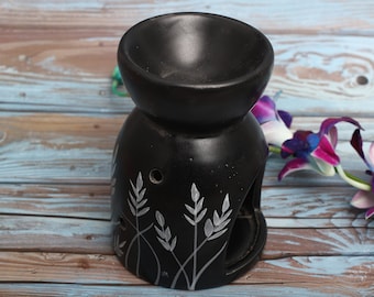 Retro keramische olieverspreider opruiming | Etherische oliebrander | 5" zwart-witte bloemenpatronen | Wassmelterbrander | Aromatherapie thuisspa