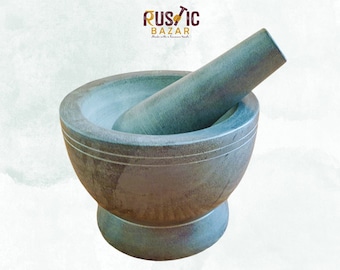 Clearance Scratch and discolouration | Black Stone Pestle and Mortar Set l Garlic Crusher. Spice Grinder, Pesto Masher Herbs Kitchenware