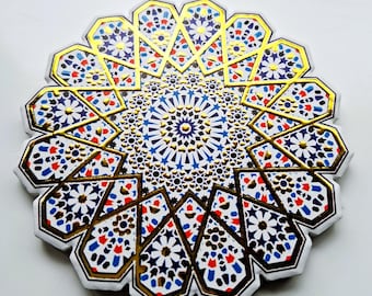 Moroccan Decorative Coasters I Ceramic and Cork I Golden highlights