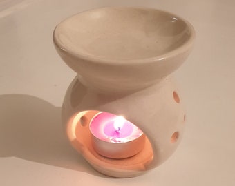 Miniature Cream White Ceramic Oil Diffuser |  Essential Oil Burner | Wax warmer Melter | Aromatherapy | White H3.5"  | Home & Spa | Gifting