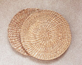 Handwoven Water Hyacinth Placemats (Set of 2), 12" Round Dining Table Mats