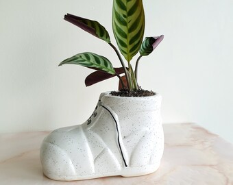 Set of 2 Boot Shoe Ceramic Planter pots | Kids fun pot | 4&quot; height | Green, Orange and White l Home décor | Easter Gift Ideas