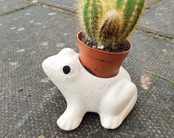 Cache-pot en céramique animal miniature Leap Frog | éléphant, tortue, cygne, pigeon, hibou | Cactus succulentes | Blanc 2-4" de haut l Cadeau pour enfant