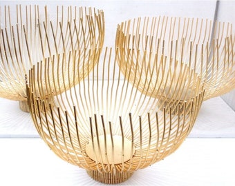 Boho Golden Cage Fruit bowl l Light Blemishes l Large Decorative Metal Basket l Kitchen Table Decorl Party Centrepiece l D12"xH8.5"