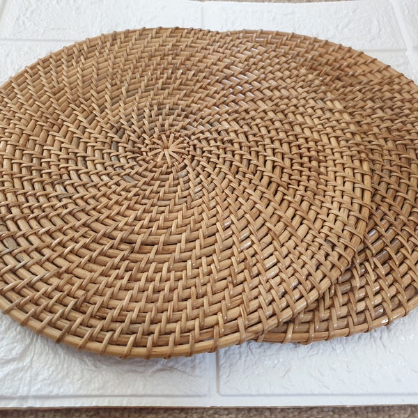 Natural Large Handmade Rattan Cane Round Placemats l Set of 2 Placemats of 12" Dia in Natural light brown colour