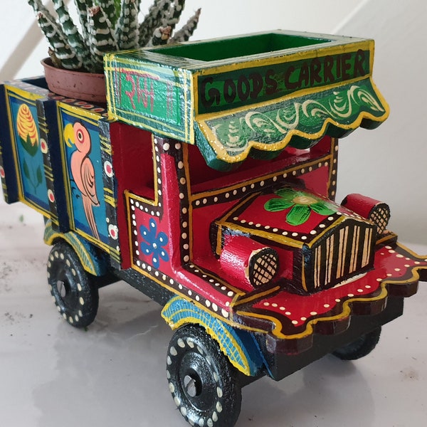 Iconic Handmade Indian Truck model with truck art l Tata Lorry l Restaurant decor l Wooden Toys l Collectible Souvenir l L6.5 x W3 x H5"